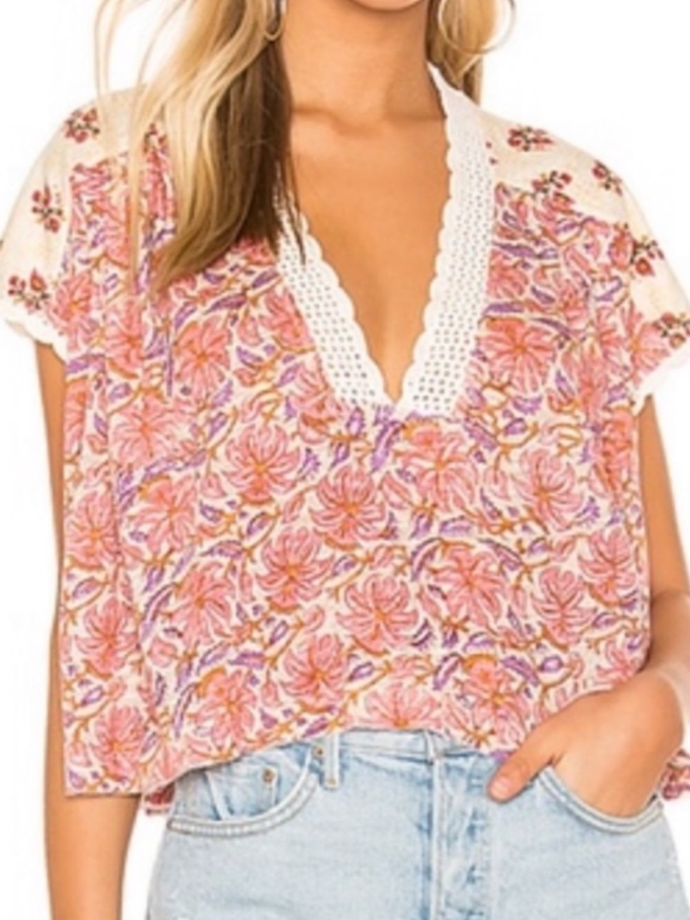 Free People Leilani Print Top Crochet size XS BOHO